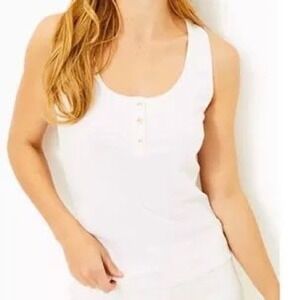 Lilly Pulitzer Sera racerback knit jersey tank top white‎ women's medium Henley